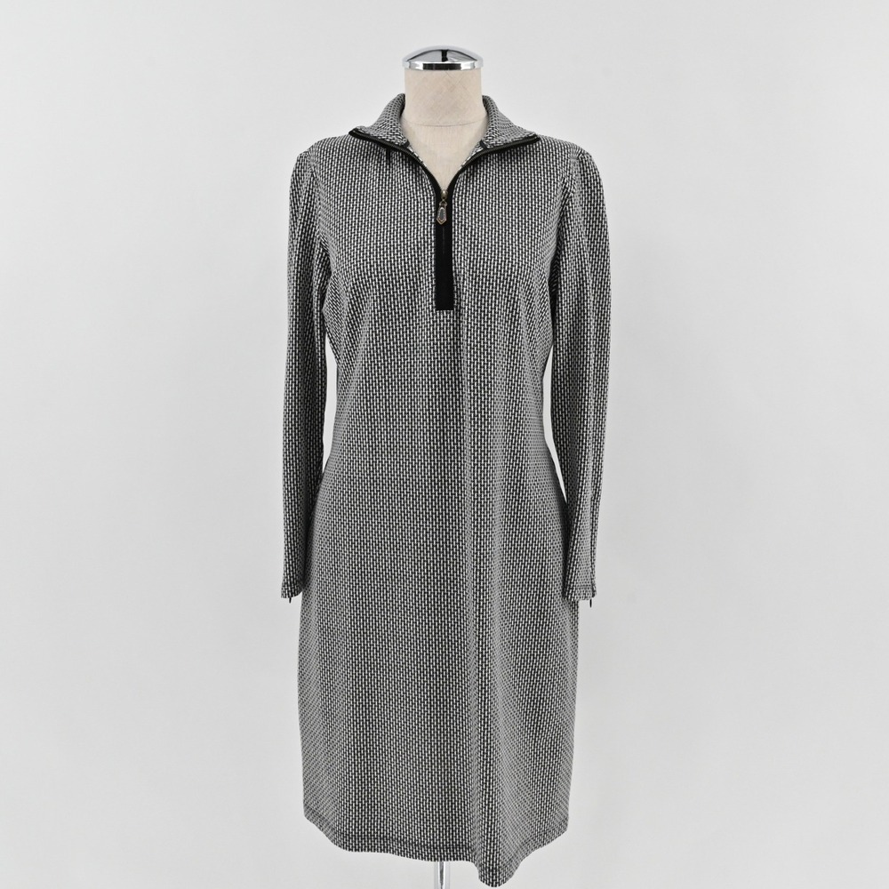 J McLaughlin Catalina Cloth Sheath Dress Womens Size M Black White Long Sleeve